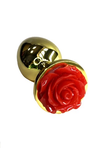 Золотая анальная пробка Small с ограничителем в форме красной розы (8, Ø 2.7 см)